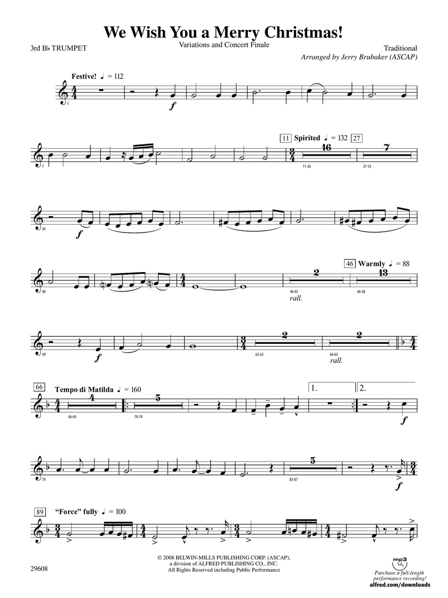 We Wish You a Merry Christmas!: 3rd B-flat Trumpet