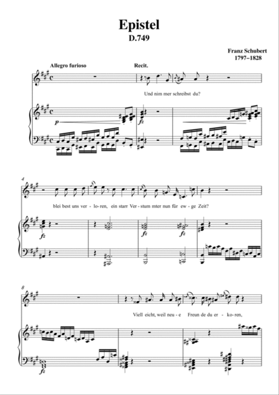 Schubert-Epistel(Herrn Joseph Spaun) in #F minor,D.749,for Vocal and Piano Voice scores gallery preview page 2