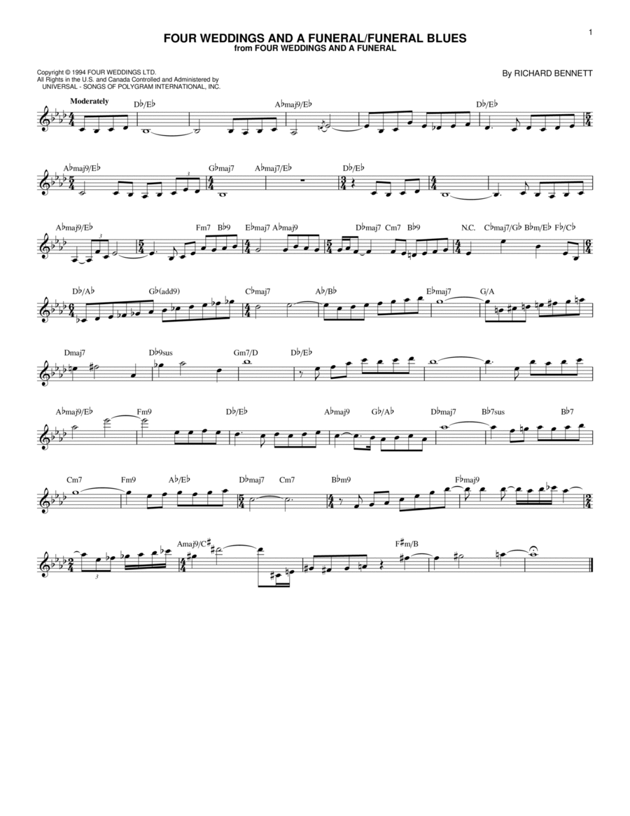 Four Weddings And A Funeral/Funeral Blues Piano scores gallery preview page 1