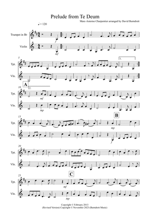 Prelude from Te Deum for Trumpet and Violin Duet