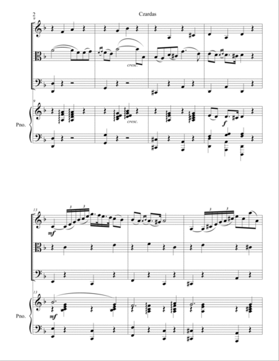 Vittorio Monti - Czardas arr. for piano quartet (score and parts) Piano Quartet scores gallery preview page 2