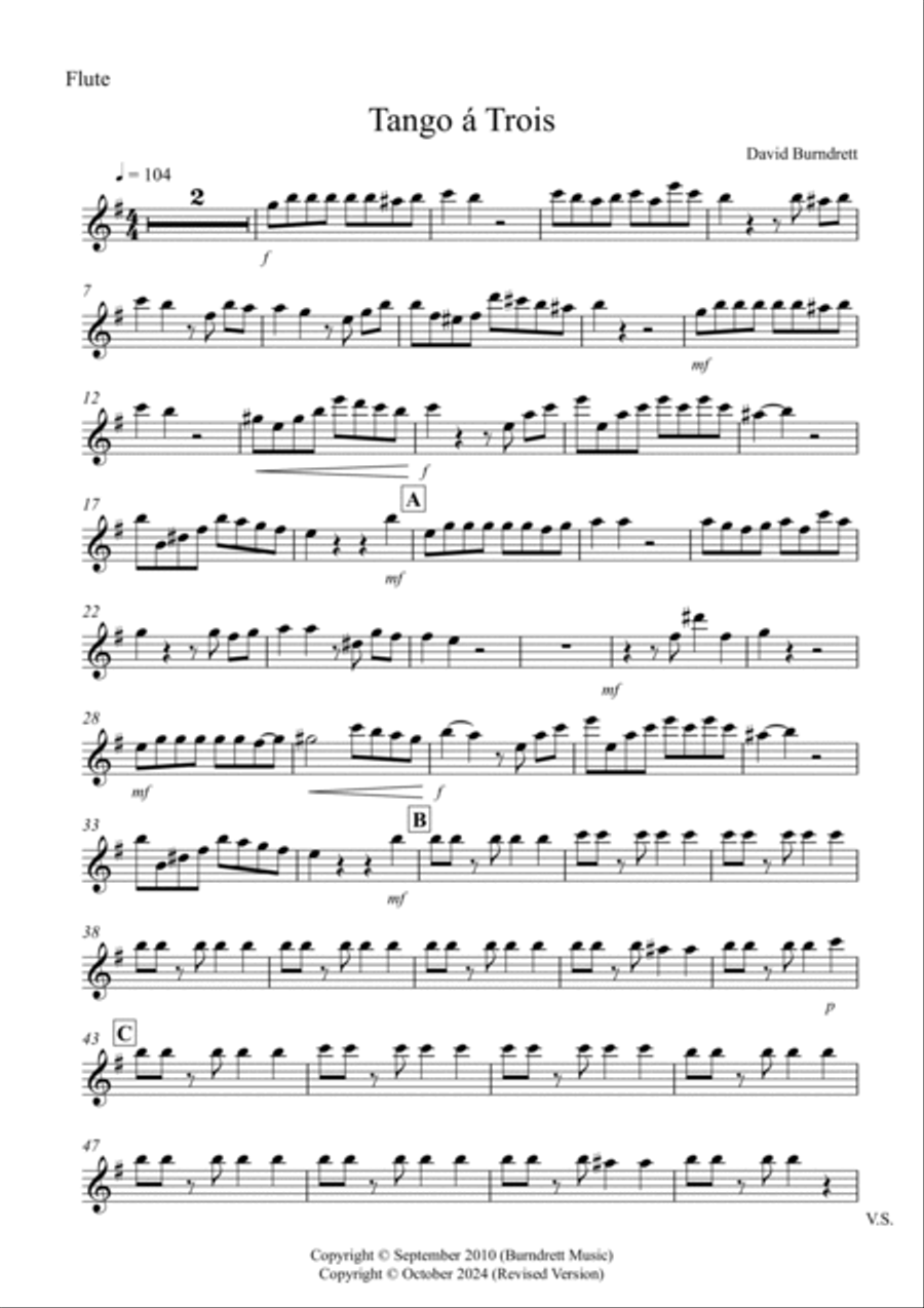 Alto Saxophone and Trombone Trio, Tango á Trois for Flute Small Ensemble scores gallery preview page 4