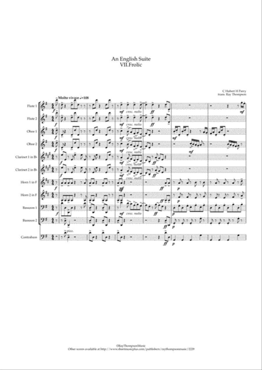 Parry: An English Suite Mvt.VII Frolic - symphonic wind Woodwind Quintet scores gallery preview page 1