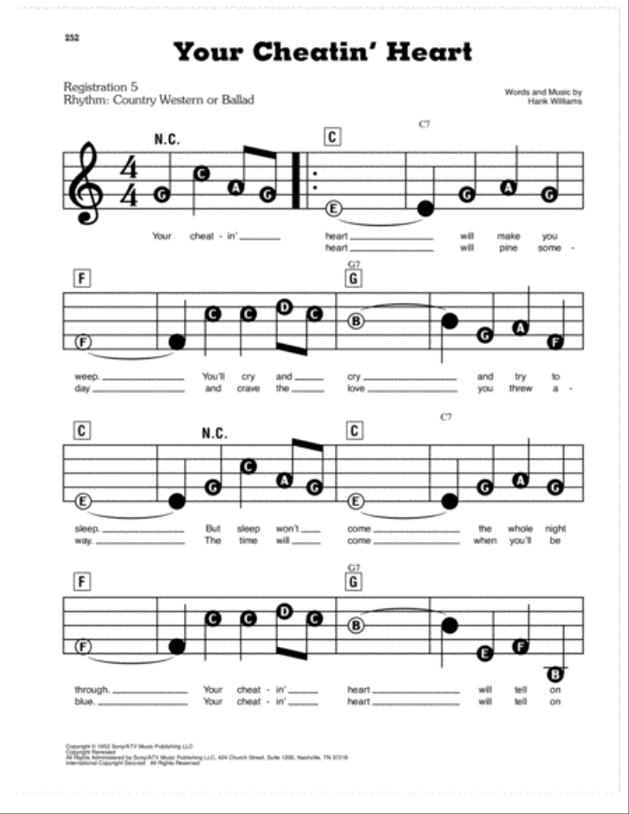 Your Cheatin' Heart Electronic Keyboard scores gallery preview page 1
