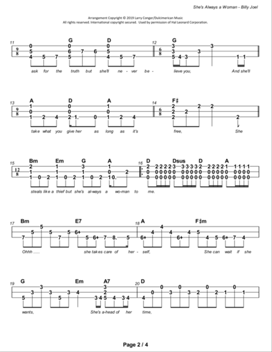 She's Always A Woman Dulcimer scores gallery preview page 3