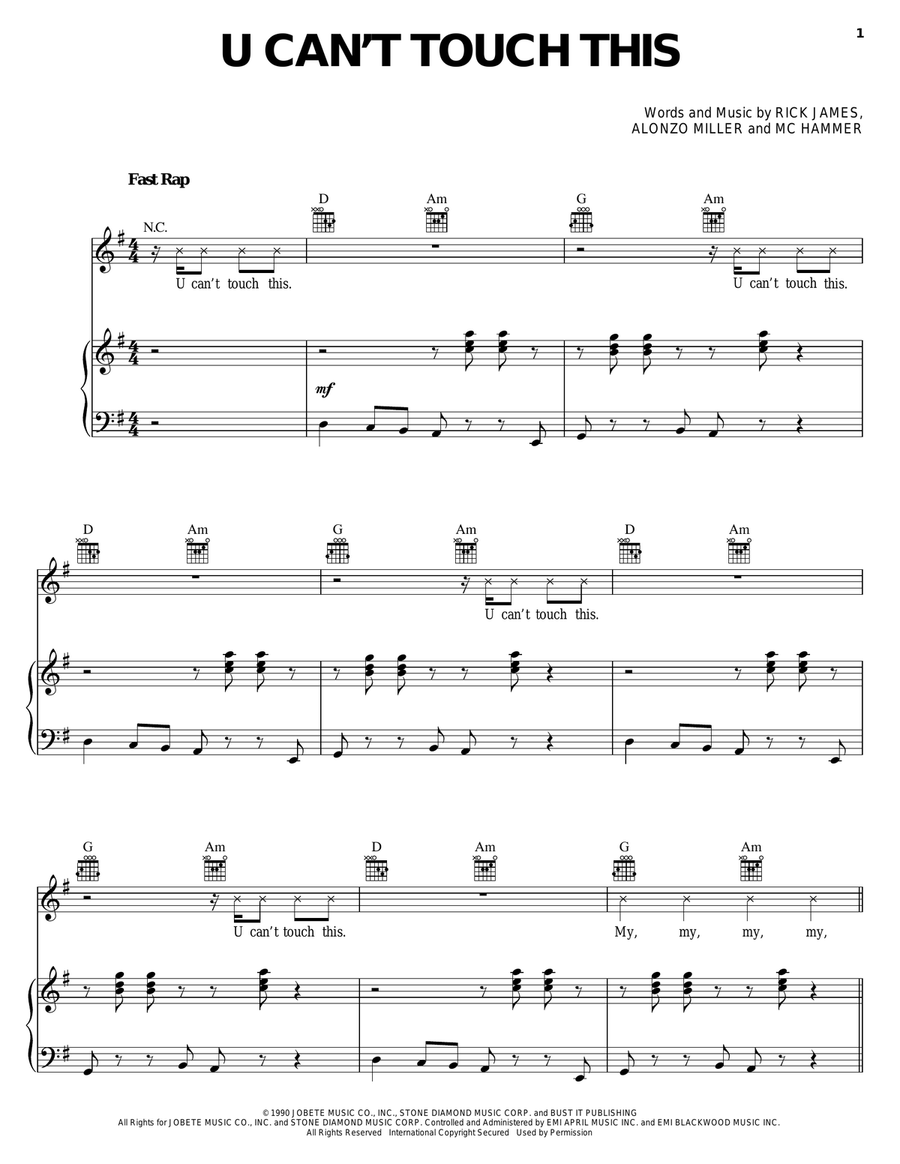 U Can't Touch This Piano, Vocal, Guitar scores gallery preview page 1