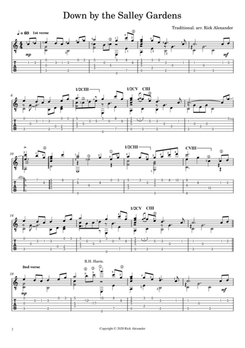 Down by the Salley Gardens (for solo guitar) (TAB)