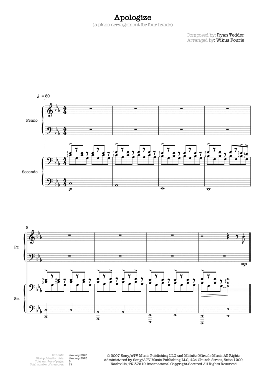 Apologize Apologize Piano Method scores gallery preview page 1
