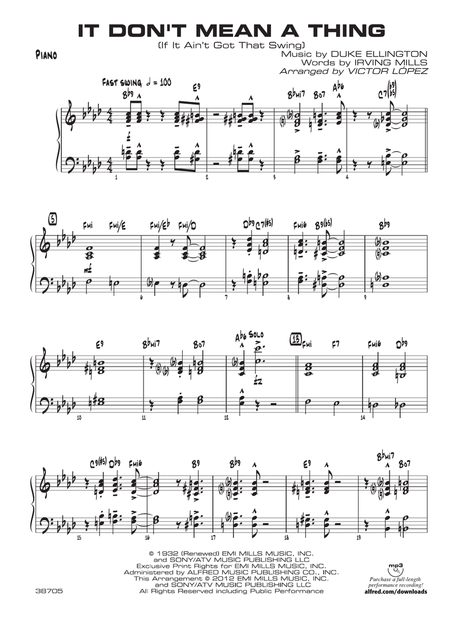 It Don't Mean a Thing (If It Ain't Got That Swing): Piano Accompaniment