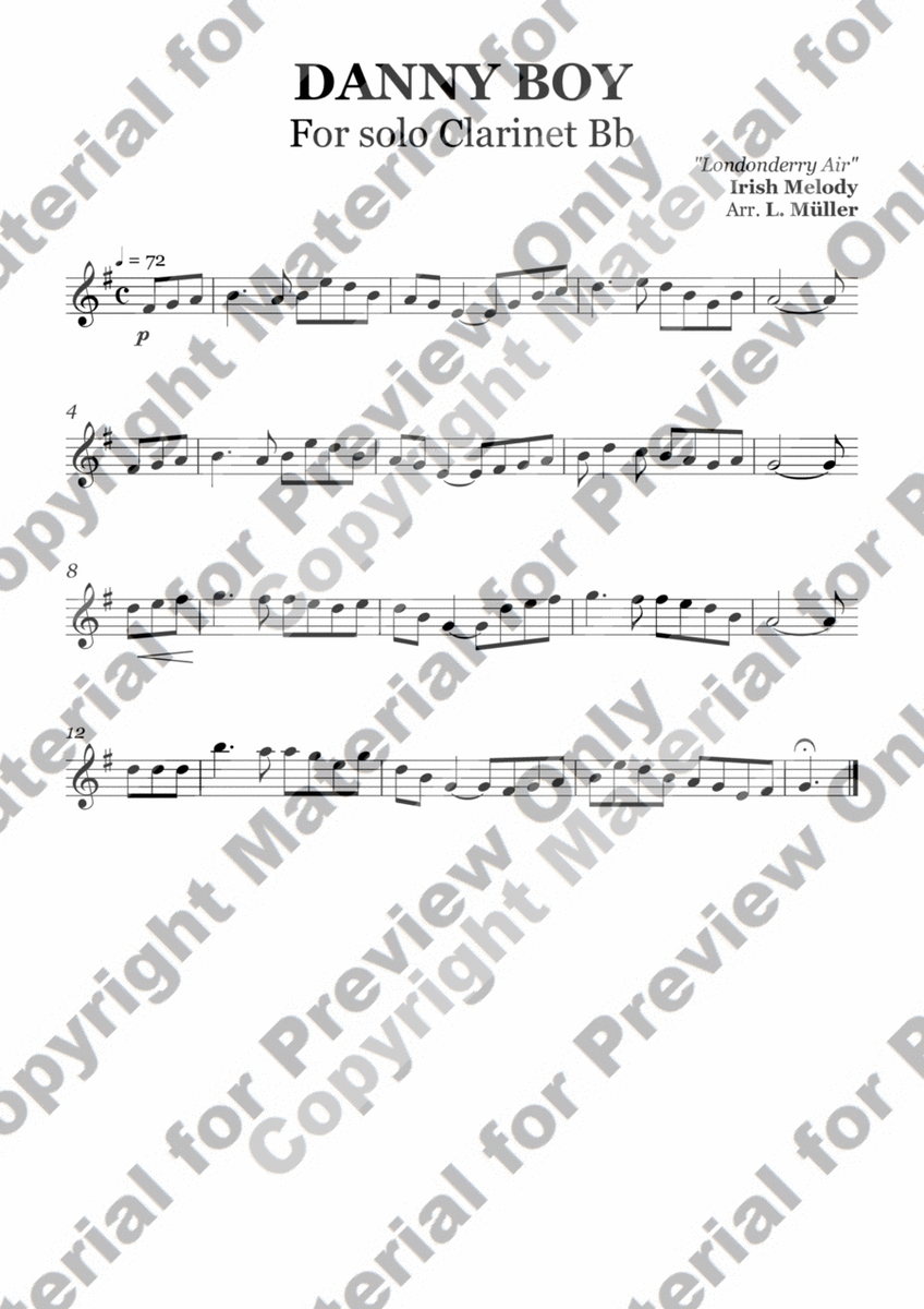 Danny Boy - For Clarinet Bb - With Chords image number null