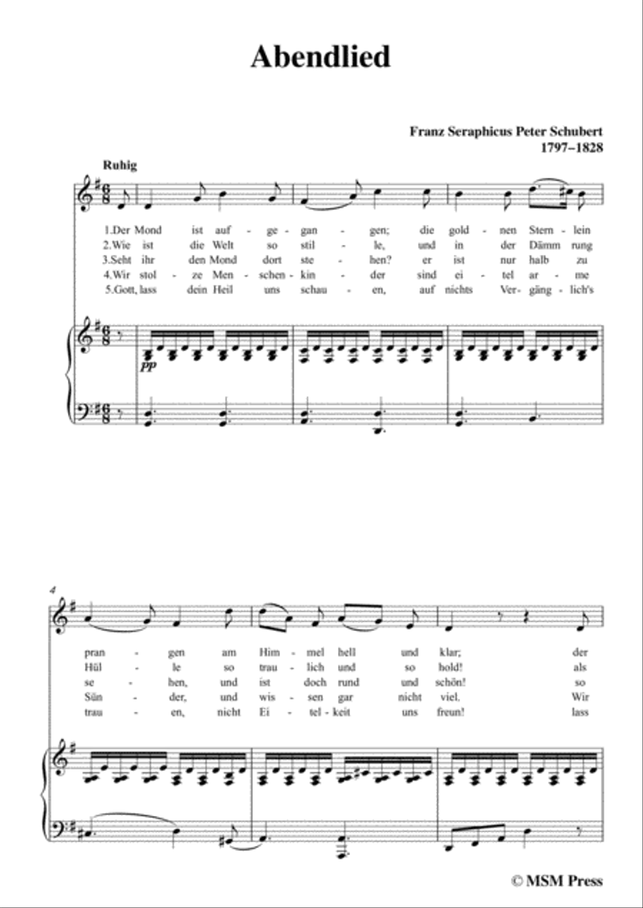 Schubert-Abendlied (Claudius),in G Major,for Voice and Piano Voice Solo scores gallery preview page 3