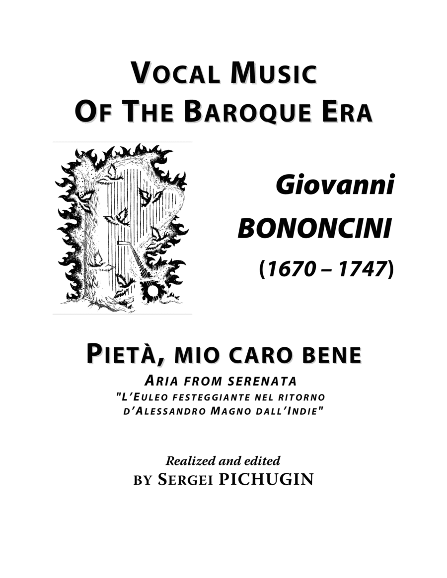 BONONCINI Giovanni: Pieta, mio caro bene, aria from the serenata, arranged for Voice and Piano (A mi image number null