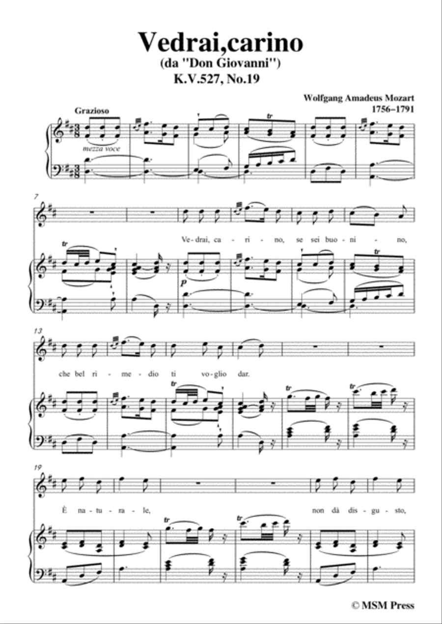 Mozart-Vedrai,carino,in D Major,for Voice and Piano Voice Solo scores gallery preview page 3