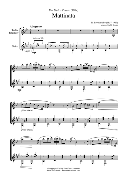 Mattinata for treble recorder and guitar image number null