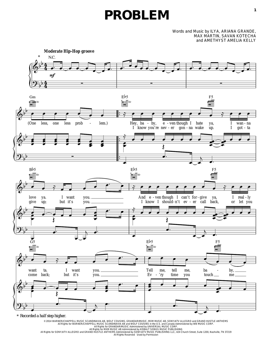 Problem Piano, Vocal, Guitar scores gallery preview page 1