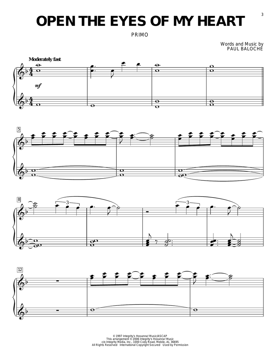 Open The Eyes Of My Heart Piano Duet scores gallery preview page 2