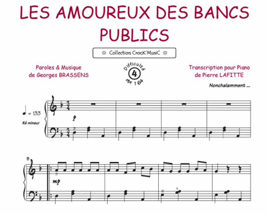Les amoureux des bancs publics (Collection CrocK'MusiC) Piano Solo scores gallery preview page 1