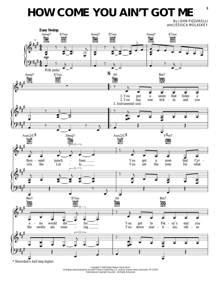 How Come You Ain't Got Me Piano, Vocal, Guitar scores gallery preview page 1