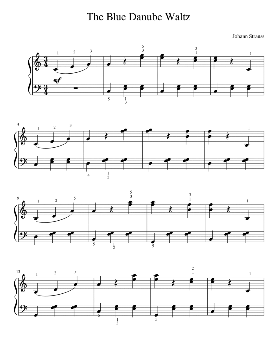 The Blue Danube Waltz (By Strauss) - Early Intermediate Piano Sheet Music Easy Piano scores gallery preview page 1