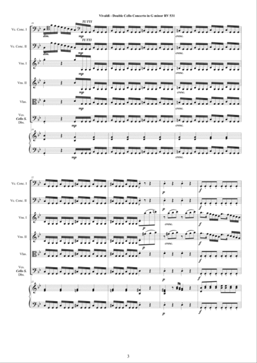 Vivaldi - Double Cello Concerto in G minor RV531 for Two Cellos, Strings and Cembalo Chamber Orchestra scores gallery preview page 3