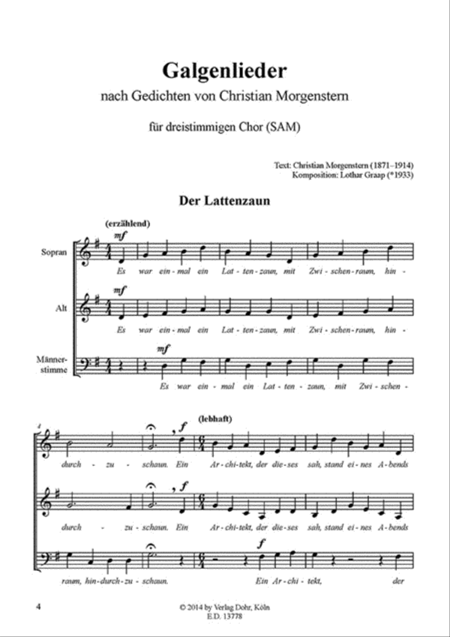 Galgenlieder für dreistimmigen gemischten Chor a cappella (nach Gedichten von Christian Morgenstern) 3-Part scores gallery preview page 2