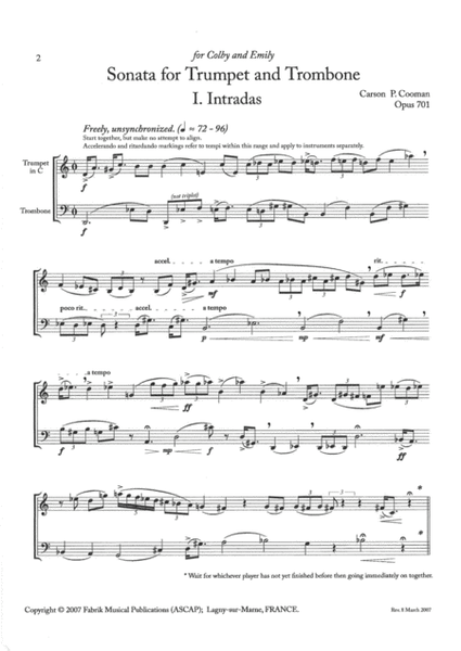 Carson Cooman: Sonata for Trumpet (in C) and Trombone