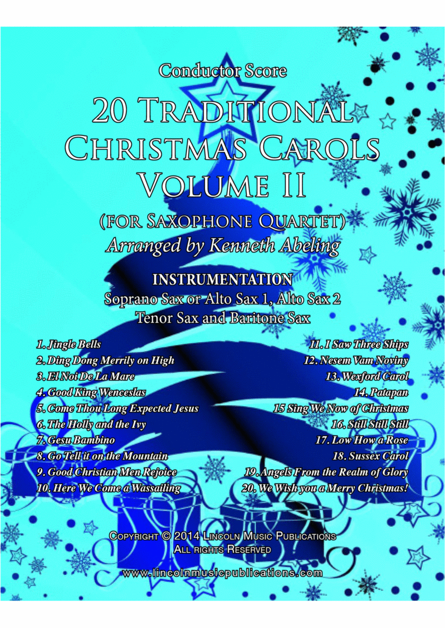 20 Traditional Christmas Carols Volume II (for Saxophone Quartet SATB or AATB) Saxophone Quartet scores gallery preview page 1