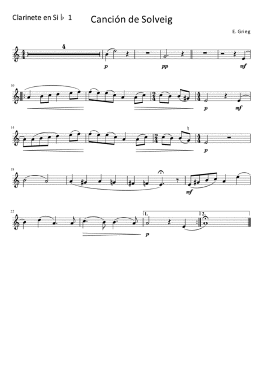 Solveig Song (easy 3 Clarinets arrangement) Woodwind Trio scores gallery preview page 3