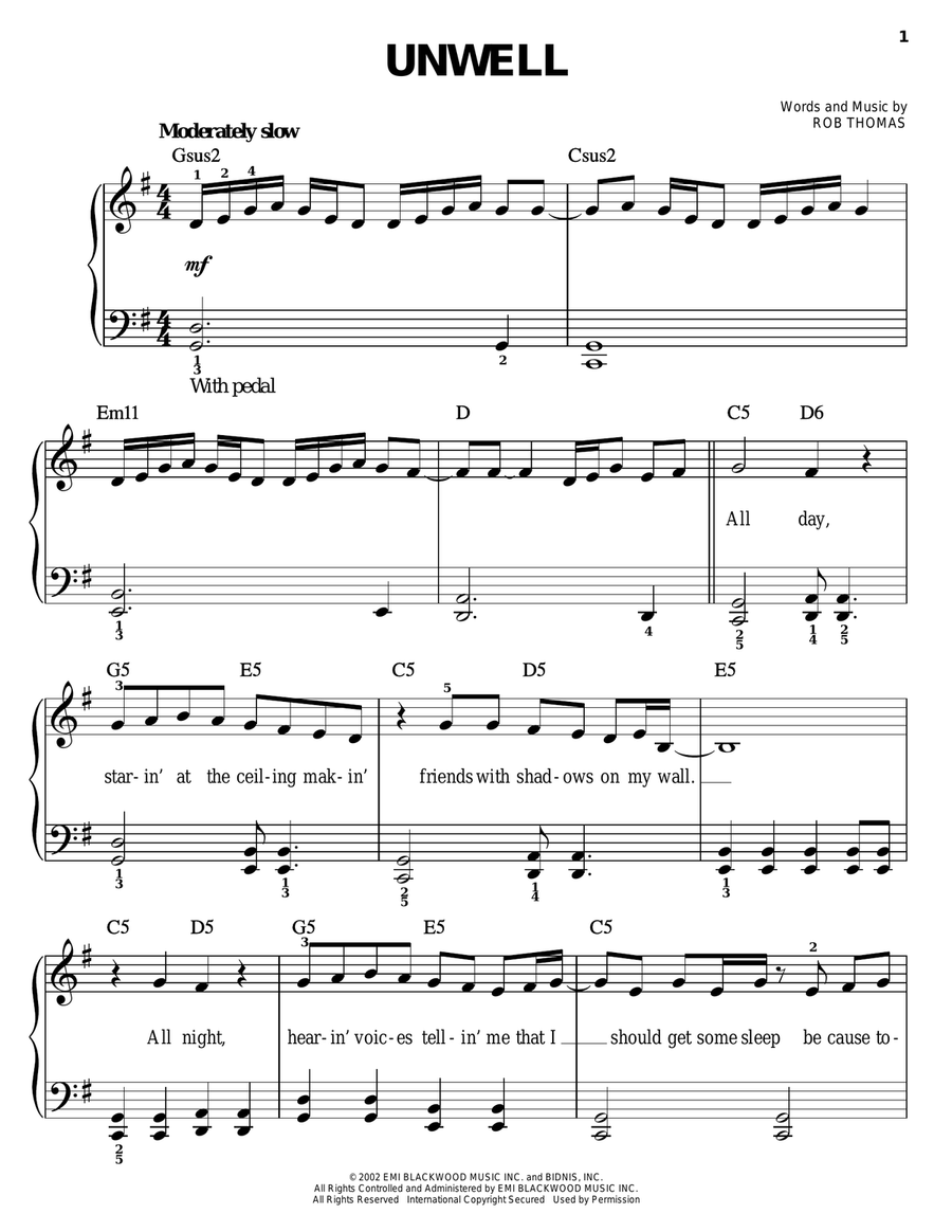 Unwell Easy Piano scores gallery preview page 1