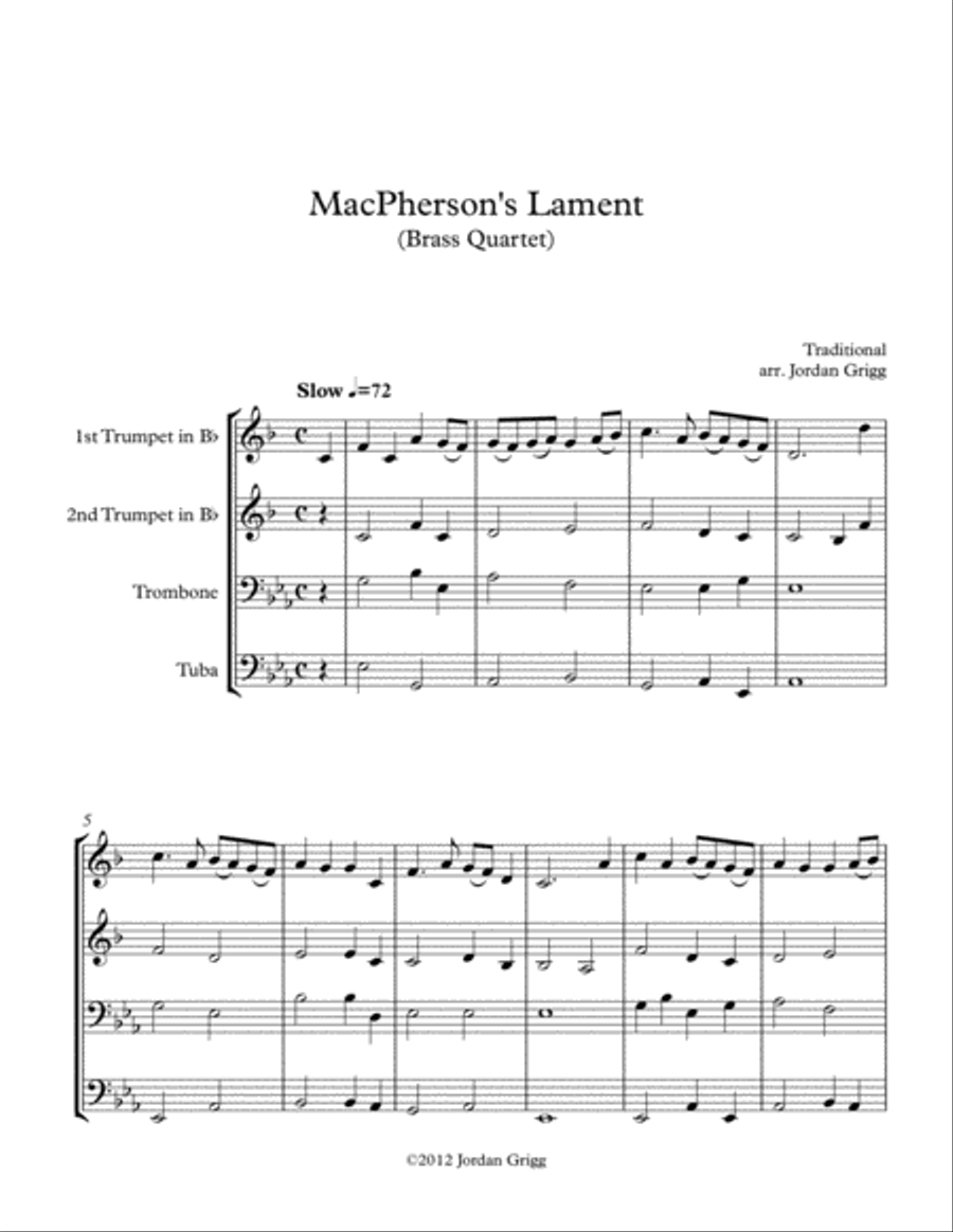 MacPherson's Lament (Brass Quartet) Brass Quartet scores gallery preview page 1