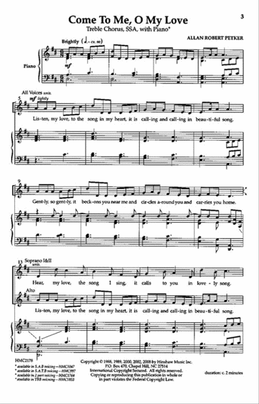 Come to Me, O My Love Come to Me, O My Love SSA scores gallery preview page 2