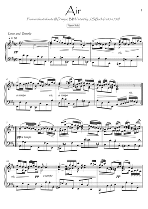 J.S.Bach Air on G String BWV 1068 for piano solo or piano duet