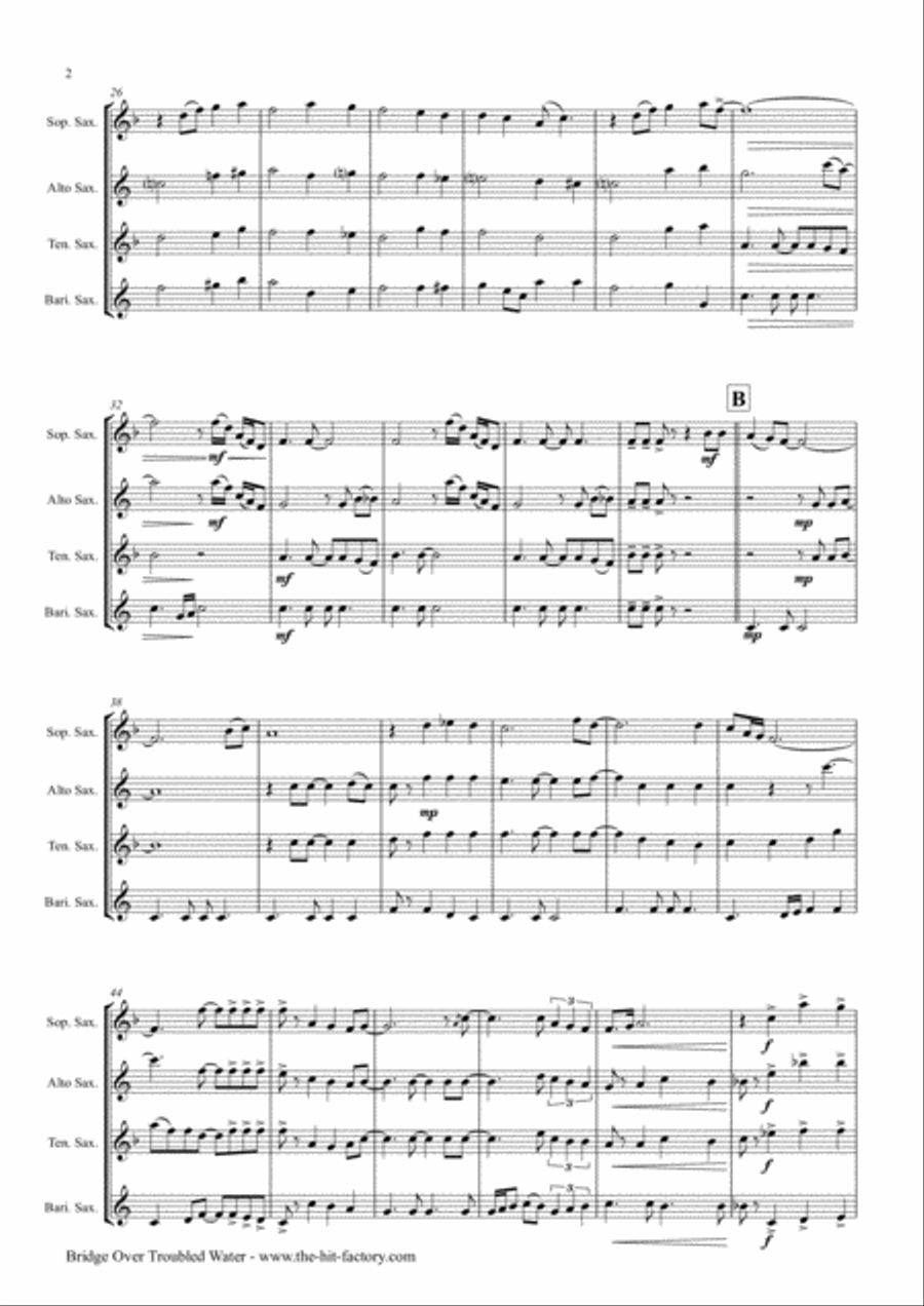 Bridge Over Troubled Water Saxophone Quartet scores gallery preview page 2