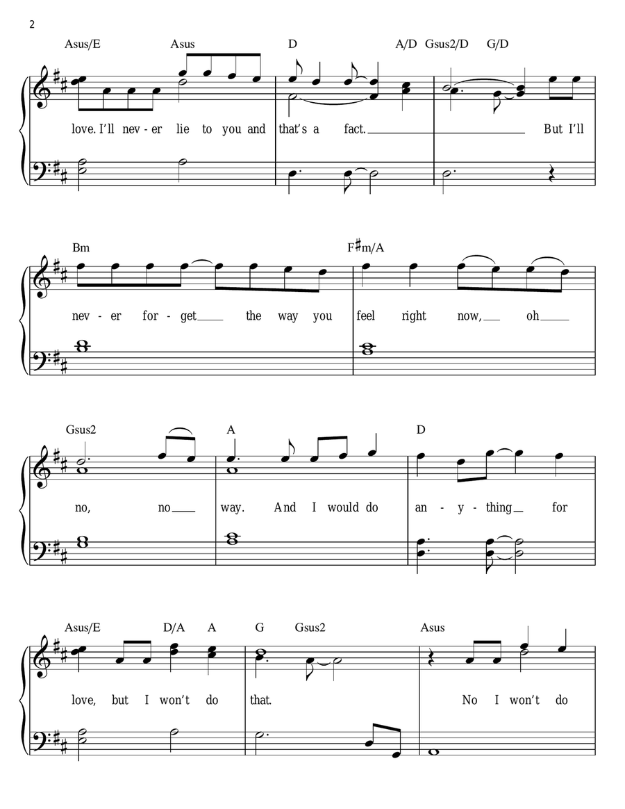 I'd Do Anything For Love (But I Won't Do That) Easy Piano scores gallery preview page 2