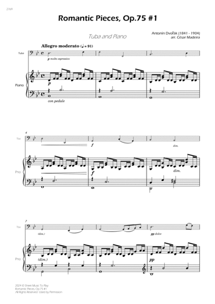 Romantic Pieces, Op.75 (1st mov.) - Tuba and Piano (Full Score and Parts) image number null