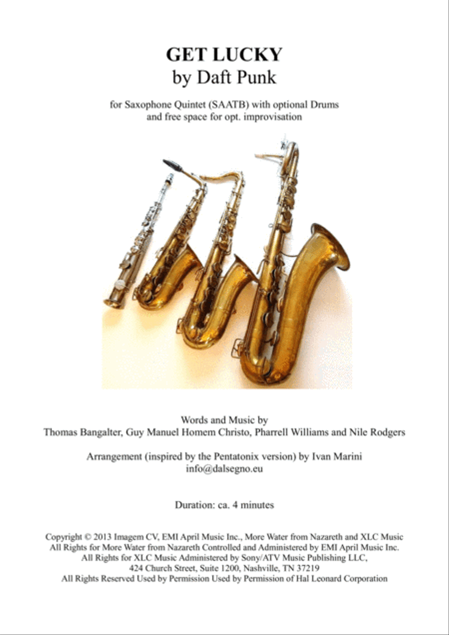 Get Lucky Saxophone Quintet scores gallery preview page 1