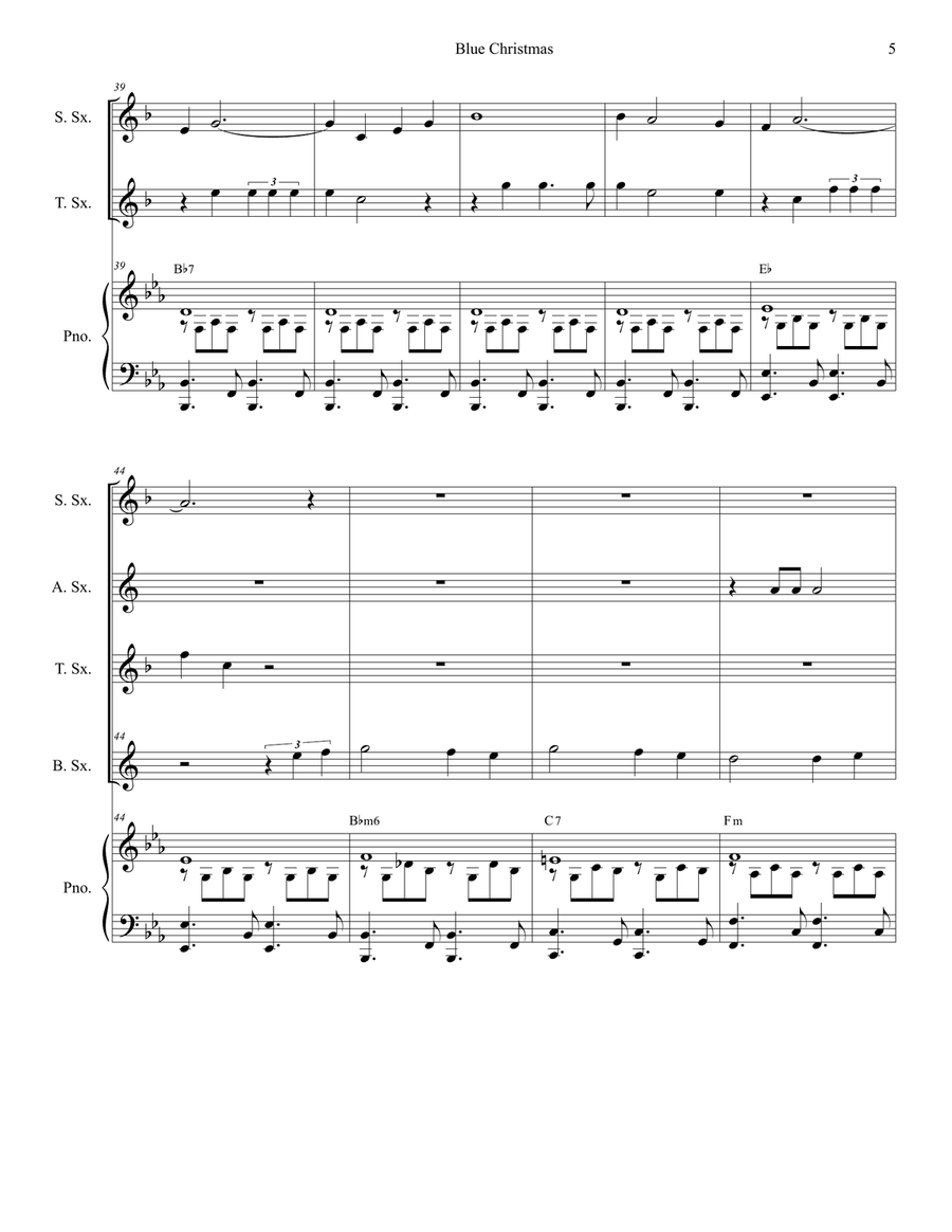 Blue Christmas Blue Christmas Saxophone Quartet scores gallery preview page 5