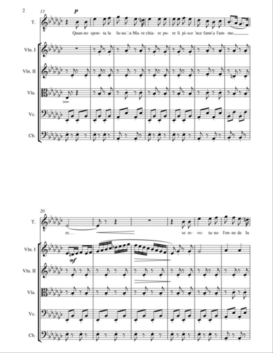 Marechiare - Neopolitan Song by Tosti - Arranged for String Orchestra and Tenor in Eb minor Chamber Orchestra scores gallery preview page 2