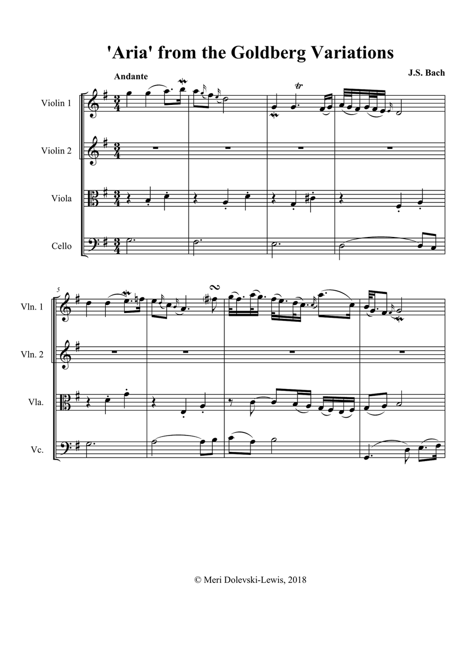 Aria from the Goldberg Variations: for string quartet String Quartet scores gallery preview page 1