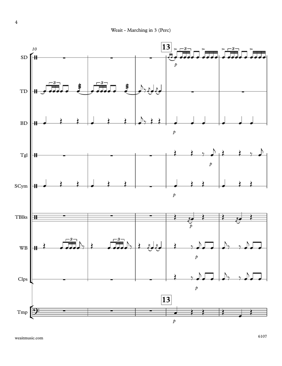 Marching in Three for nine percussion (3’32) Percussion Ensemble scores gallery preview page 4