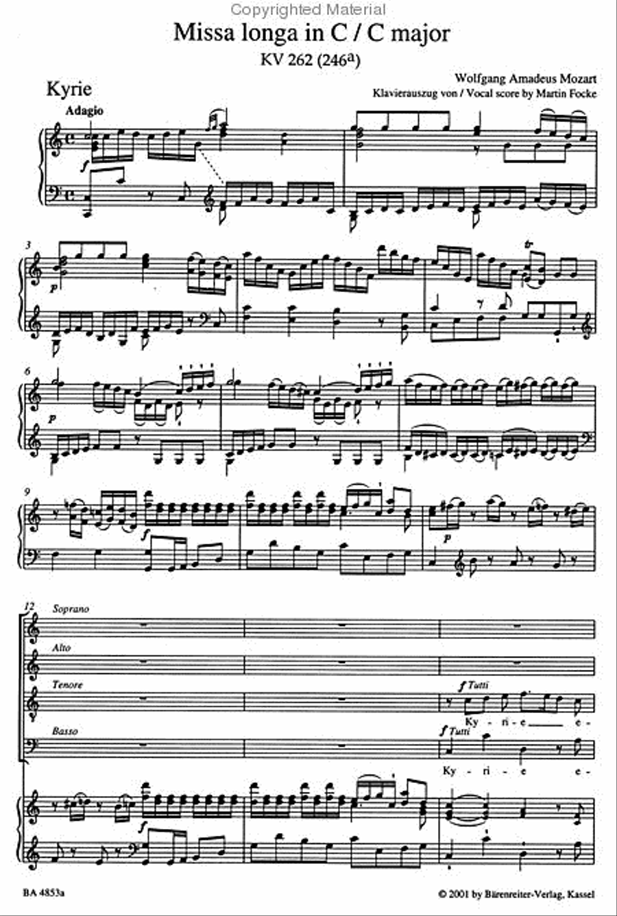 Missa longa C major, KV 262 (246a) 4-Part scores gallery preview page 3
