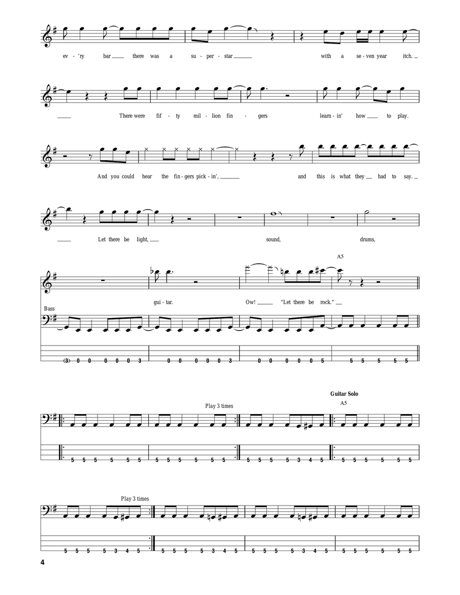 Let There Be Rock Bass Guitar Tablature scores gallery preview page 4