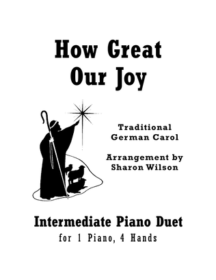 Book cover for How Great Our Joy (Intermediate Piano Duet; 1 Piano, 4 Hands)