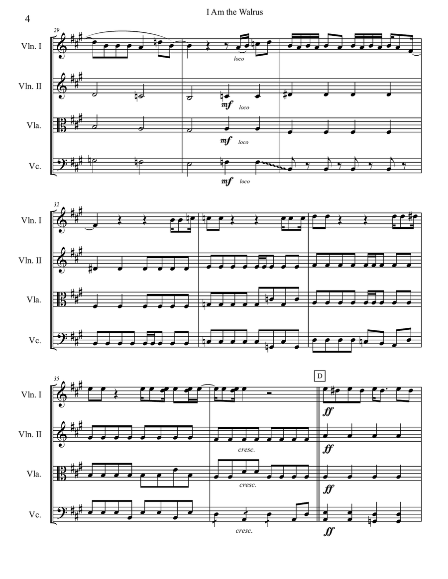 I Am The Walrus String Quartet scores gallery preview page 4