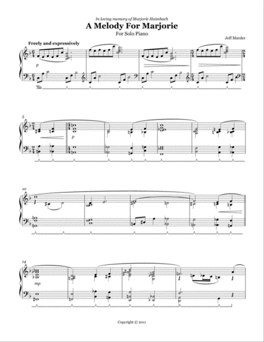 A Melodie For Marjorie Piano Solo scores gallery preview page 1