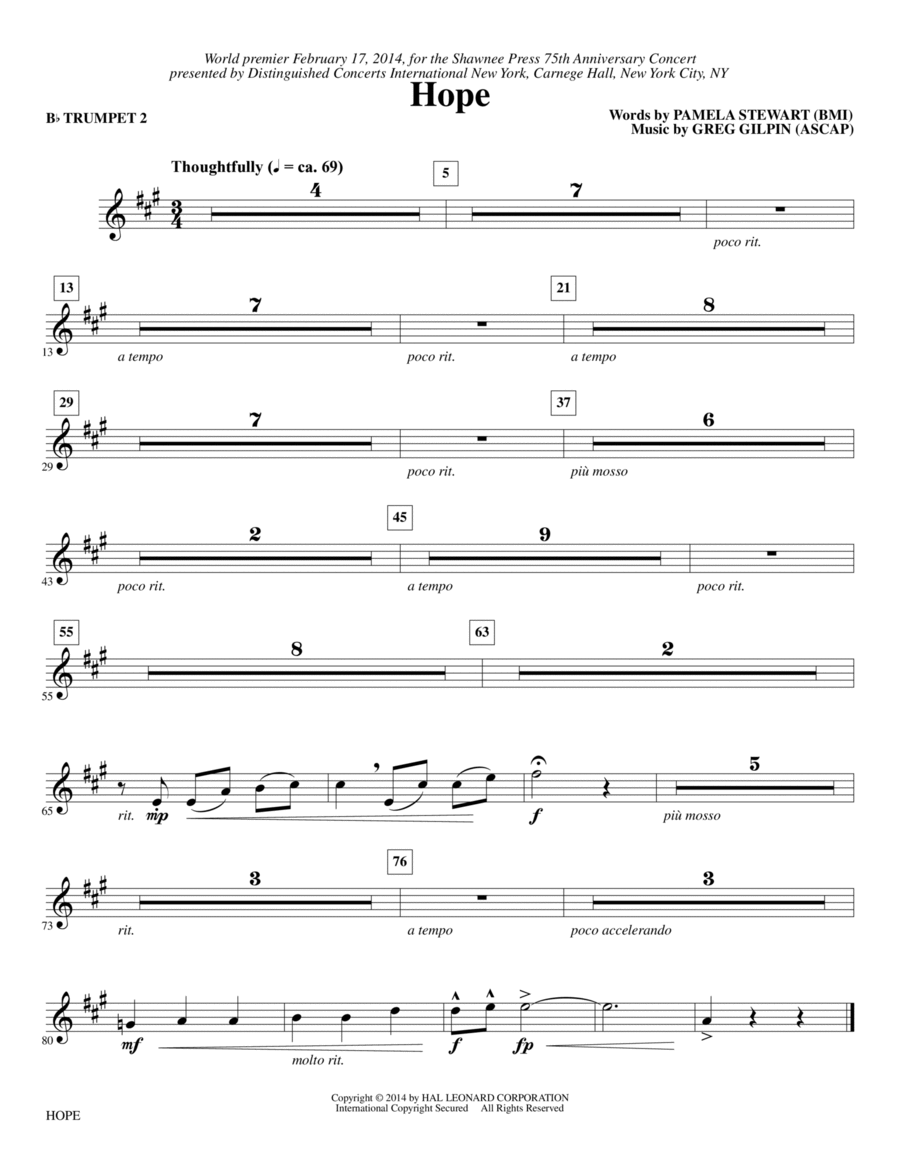Hope - Bb Trumpet 2 Hope - Bb Trumpet 2 Choir scores gallery preview page 1