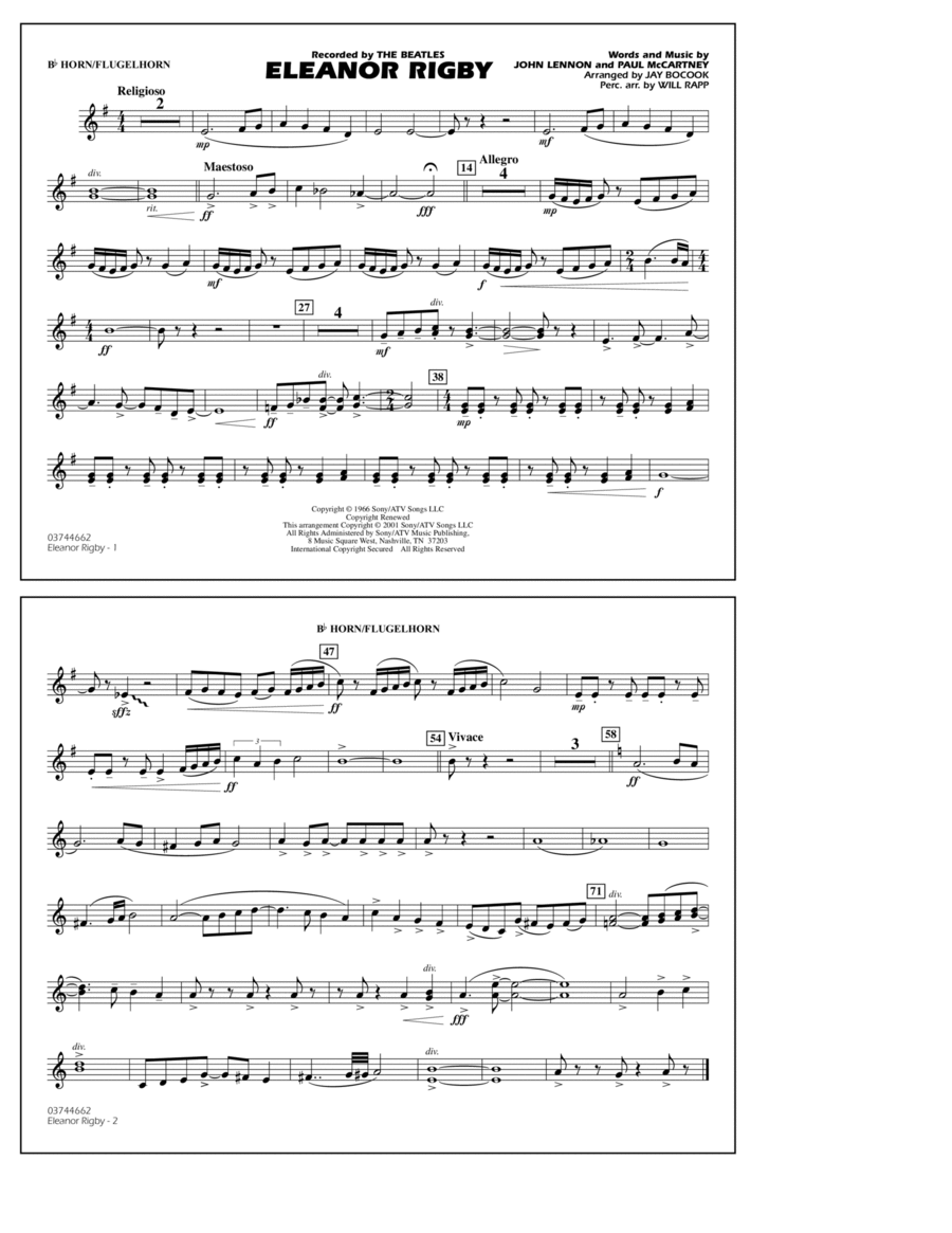 Eleanor Rigby (arr. Jay Bocook) - Bb Horn/Flugelhorn Marching Band scores gallery preview page 1