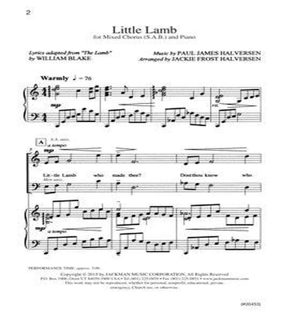 Little Lamb - SAB - Halversen Little Lamb - SAB - Halversen 3-Part scores gallery preview page 2