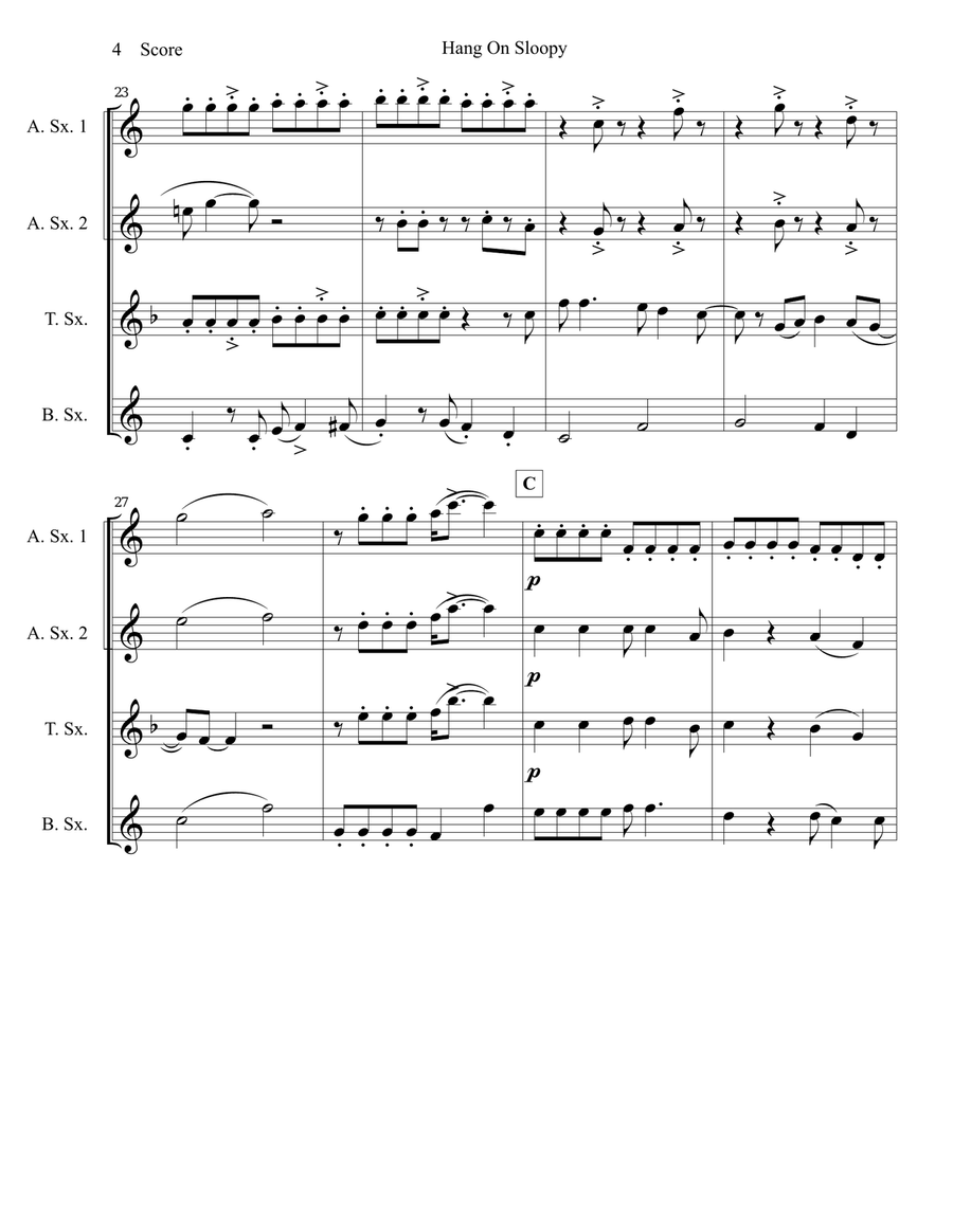 Hang On Sloopy Hang On Sloopy Saxophone Quartet scores gallery preview page 5