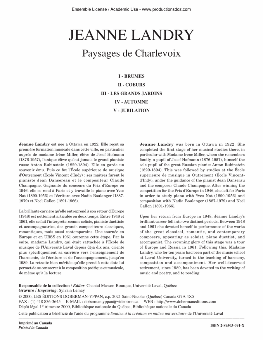 Paysages de Charlevoix Piano Solo scores gallery preview page 1